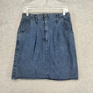 Vintage Please Thank You Denim Skirt Wmns Sz 13/14 Blue Medium Wash Pleated Knee